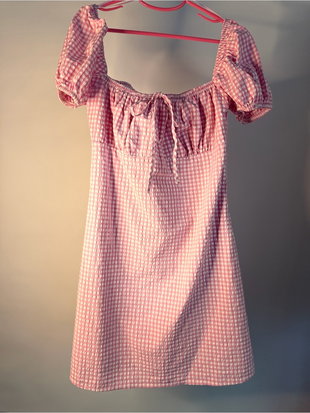Zara Pink Gingham Puff-Sleeve Dress